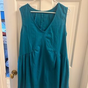 Teal Sleeveless Linen Blend Swing Dress